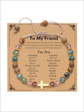 Natural Stone Cross Bracelet for Women Adjustable Sliding Knot